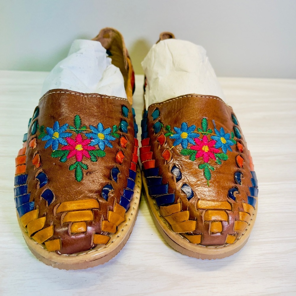 Huarache Leather Women Flats Loafers Made In Mexico Size 24 US 7/7.5